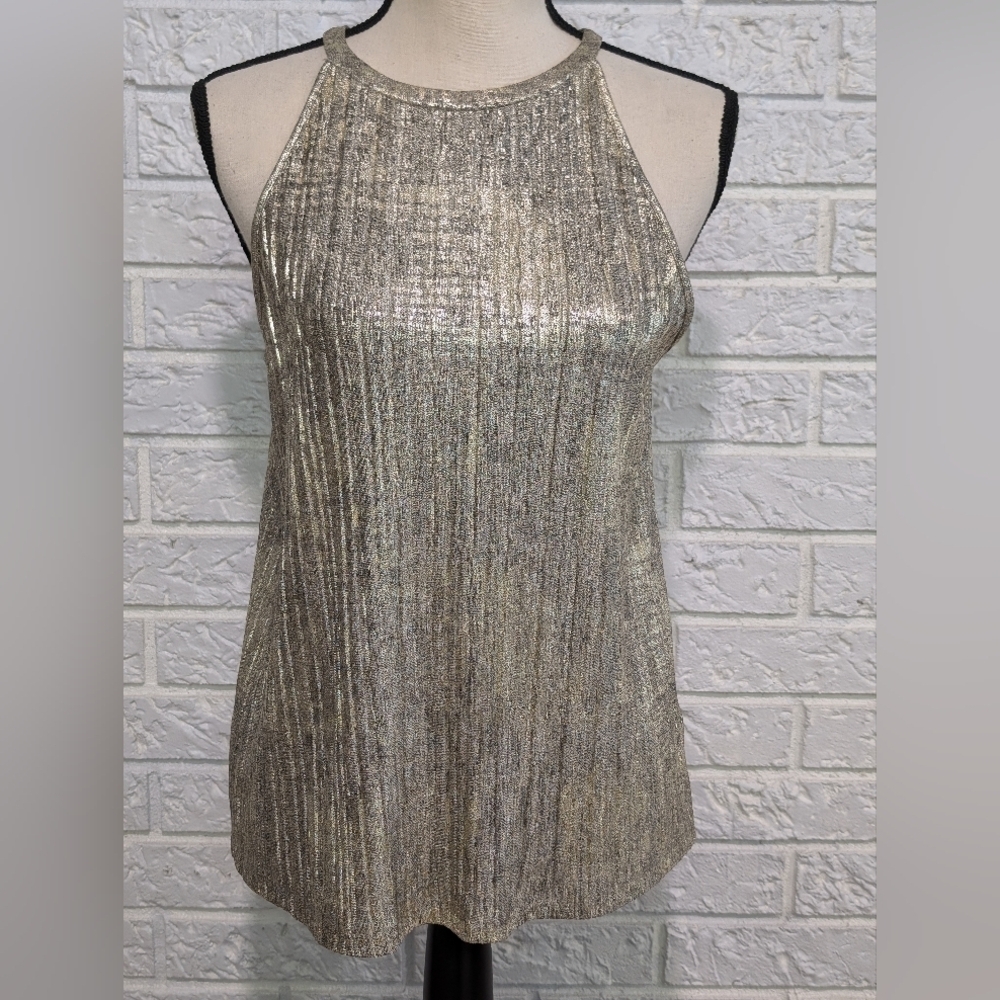 Anthropologie Moulinette Soeurs Shine On Metallic Tank Top S High Neck Stretchy - Picture 10 of 12